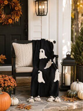 NWT Handcrafted in India 'BOO' Throw Blanket